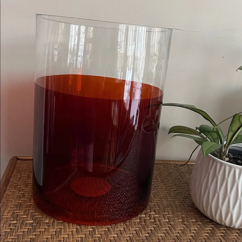 Large Hurricane or Vase - Clear w/Rust Accent Color Bottom